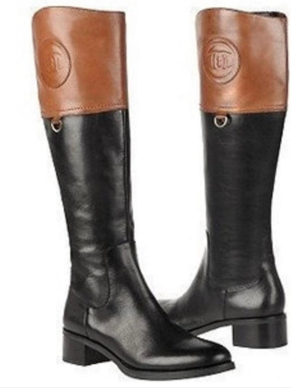 Eitienne Aigner Chastity Two Tone Leather Riding Boots Brown Black Sz 9 - Picture 2 of 8